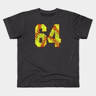 Fastpitch Softball Number 64 #64 Softball Shirt Jersey Uniform Favorite Player Biggest Fan Kids T-Shirt